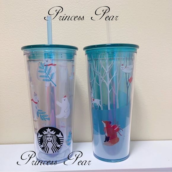 2x Starbucks ACRYLIC Christmas Polar Bear Present 2019 16 oz. COLD CUP - Picture 12 of 13